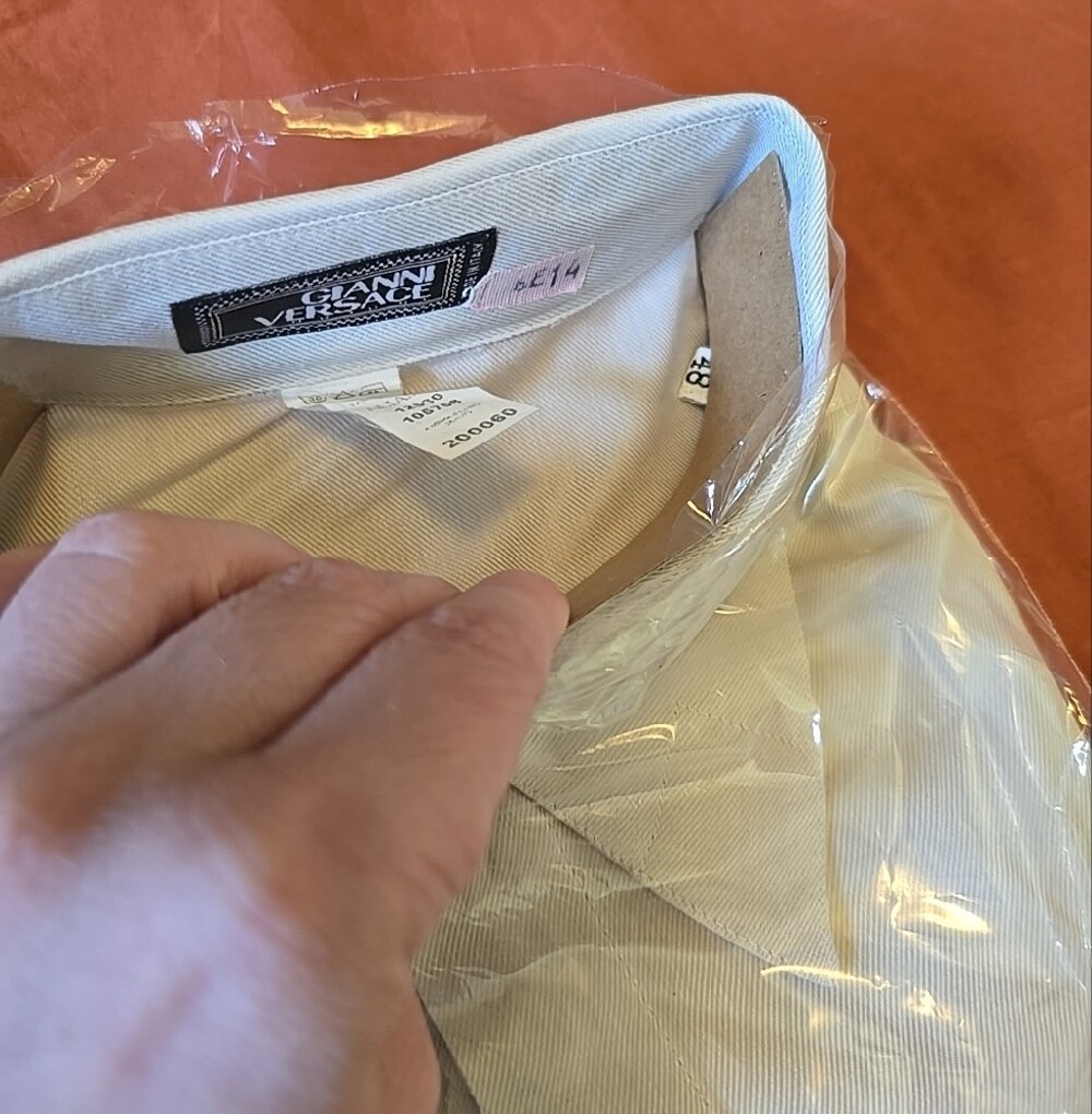 Vintage Versace Men's Cream Woven Dress Shirt with Point Collar - Picture 3 of 4